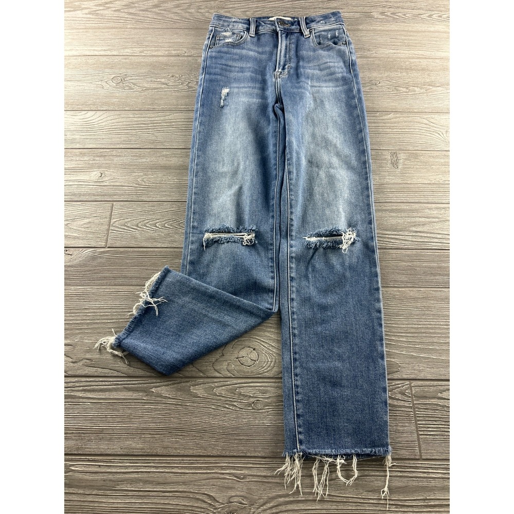 Hidden Womens Distressed Raw Hem Loose Jeans Blue Size 24 High Rise